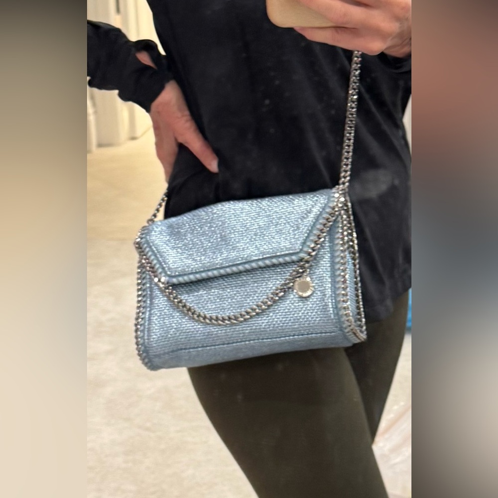 NWT Stella McCartney Flap Shoulder Bag, Shimmery Lt Blue Hi Polish Silvertone HW